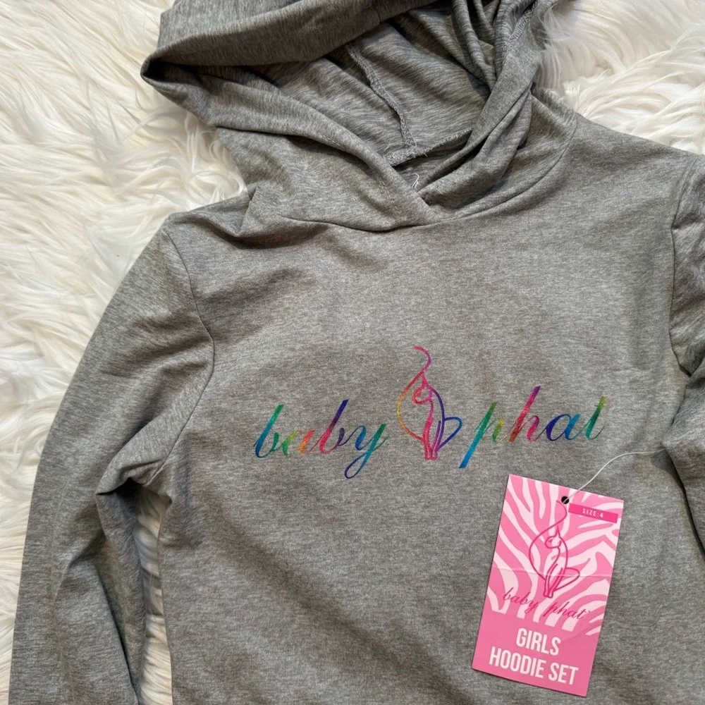 Baby Phat Girls Size 4 Gray‎ Hoodie Pink Zebra Leggings 2 Piece Set NWT